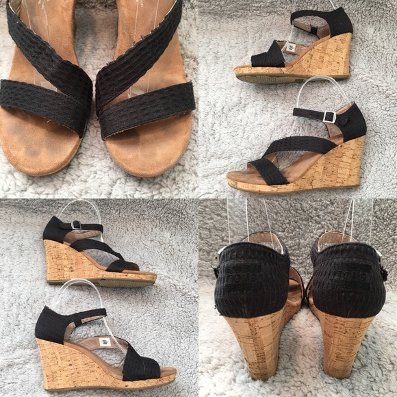 SOLD 8.5W Toms Sienna Open Toe Jute Wedge Heels - Picture 3 of 8